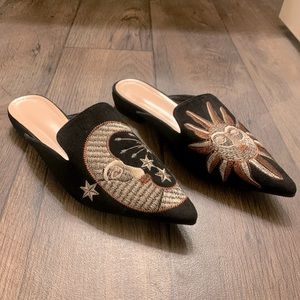 Witchy Embroidered Sun&Moon Mules